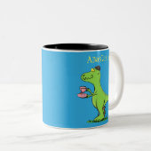 Cute grappengroene t rex dinosaur cartoon tweekleurige koffiemok (Voorkant rechts)