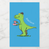 Cute grappengroene t rex dinosaur cartoon voedselcontainer etiket (Enkel label)