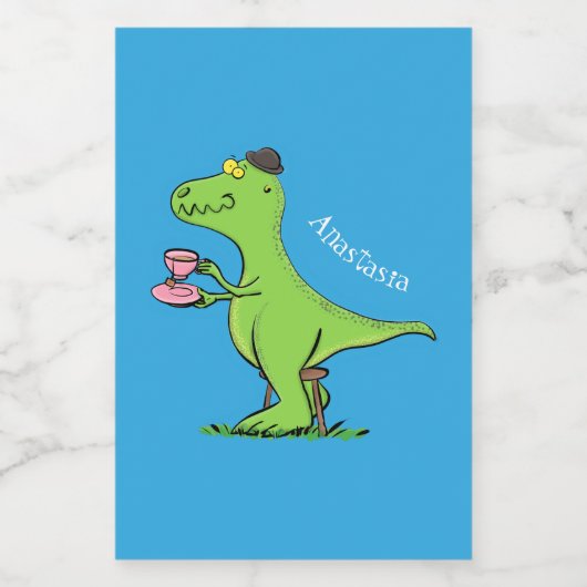 Cute grappengroene t rex dinosaur cartoon voedselcontainer etiket (Enkel label)