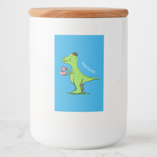 Cute grappengroene t rex dinosaur cartoon voedselcontainer etiket