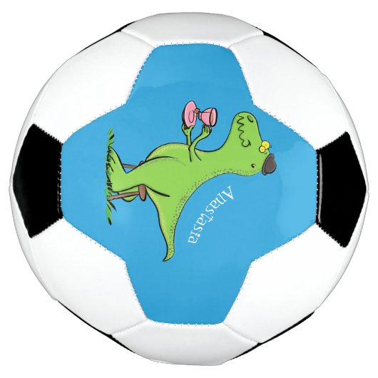 Cute grappengroene t rex dinosaur cartoon voetbal (Gedraaid)