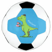 Cute grappengroene t rex dinosaur cartoon voetbal (Voorkant)