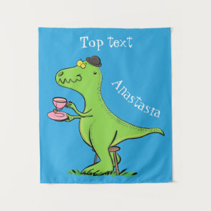 Cute grappengroene t rex dinosaur cartoon wandkleed