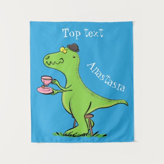 Cute grappengroene t rex dinosaur cartoon wandkleed (Voorkant)