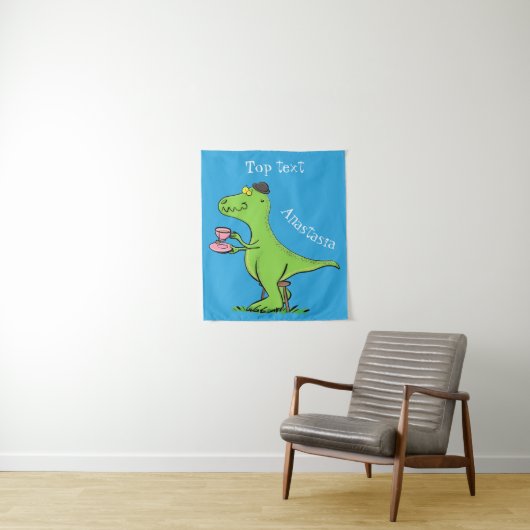 Cute grappengroene t rex dinosaur cartoon wandkleed (In situ)