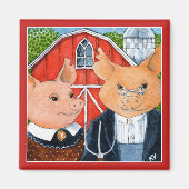 Cute grappic American Gothic pig boerderij magnet (Voorkant)