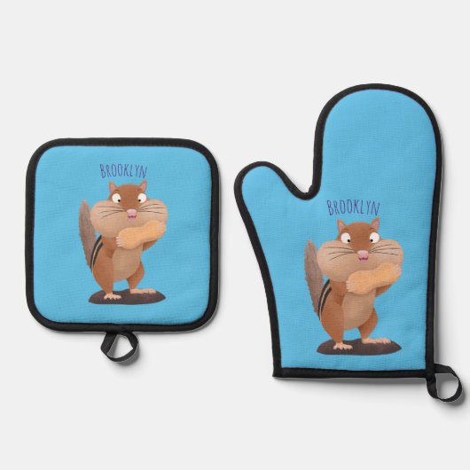 Cute Grappig big cheeks cartoon Ovenwant & Pannenlap Set (Voorkant)