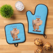 Cute Grappig big cheeks cartoon Ovenwant & Pannenlap Set (Top down)