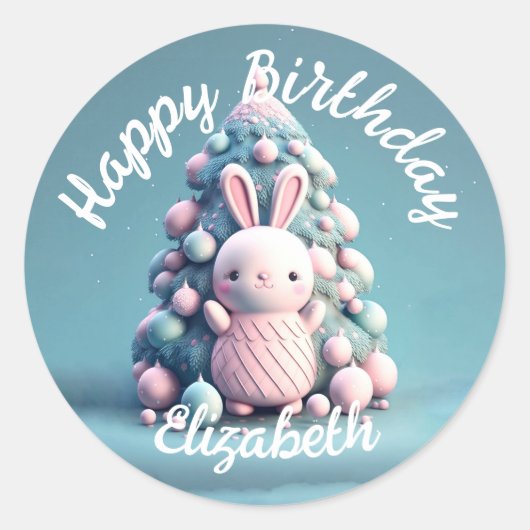 Cute, grappig, bunny, kawaii style ronde sticker (Voorkant)