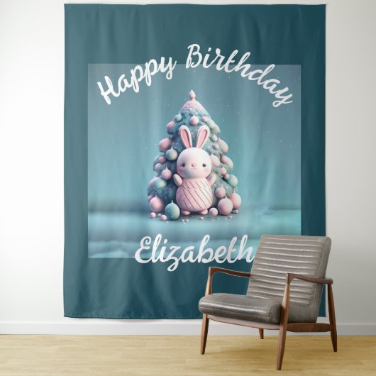 Cute, grappig, bunny, kawaii style wandkleed (In situ)