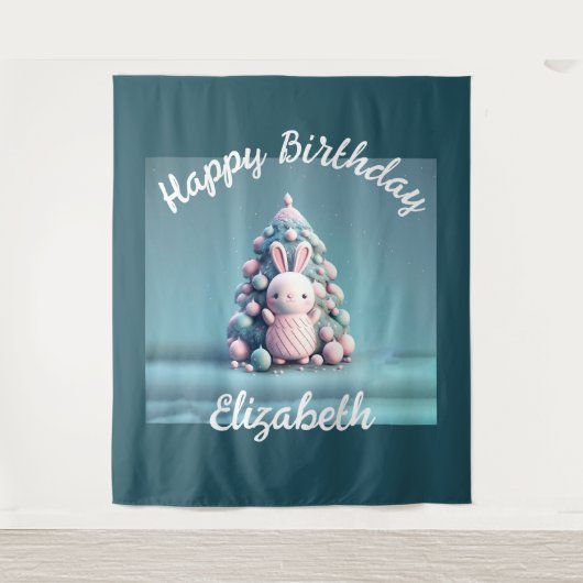 Cute, grappig, bunny, kawaii style wandkleed (Voorkant)