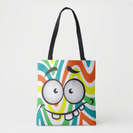 Cute grappig gezicht glimlachend kleurrijke patroo tote bag