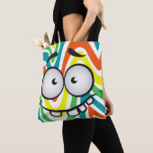 Cute grappig gezicht glimlachend kleurrijke patroo tote bag (Dichtbij)