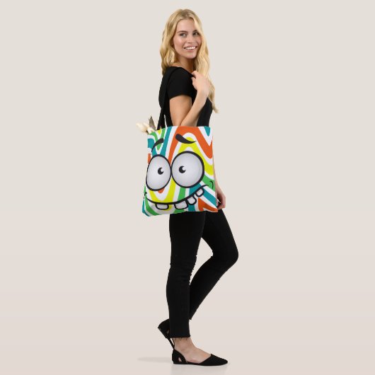 Cute grappig gezicht glimlachend kleurrijke patroo tote bag (Op model)