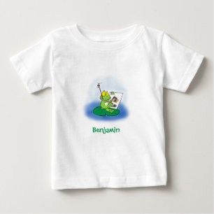 Cute Grappig green frog cartoon Illustration