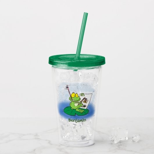 Cute Grappig green frog cartoon Illustration Acryl Drinkbeker (Achterkant ijs)