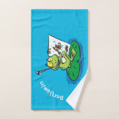 Cute Grappig green frog cartoon Illustration Bad Handdoek (Handdoek)