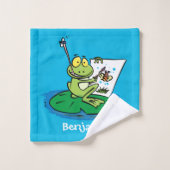 Cute Grappig green frog cartoon Illustration Bad Handdoek (Wasdoekje)