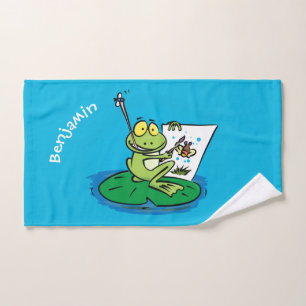 Cute Grappig green frog cartoon Illustration Bad Handdoek