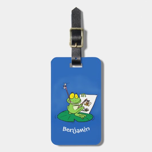 Cute Grappig green frog cartoon Illustration Bagagelabel (Voorkant verticaal)