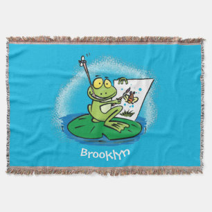 Cute Grappig green frog cartoon Illustration Deken