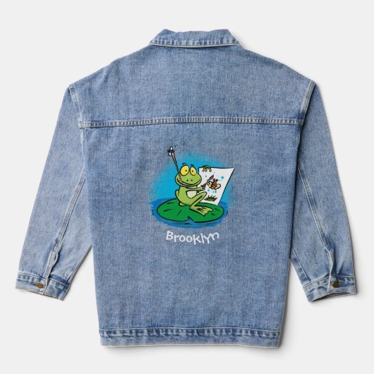 Cute Grappig green frog cartoon Illustration Denim Jacket (Achterkant)