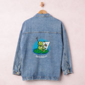 Cute Grappig green frog cartoon Illustration Denim Jacket (Hangar)