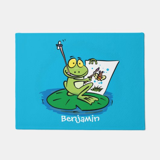 Cute Grappig green frog cartoon Illustration Deurmat (Voorkant)
