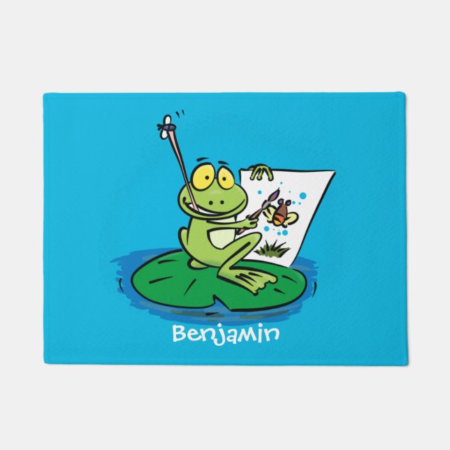 Cute Grappig green frog cartoon Illustration Deurmat (Voorkant)