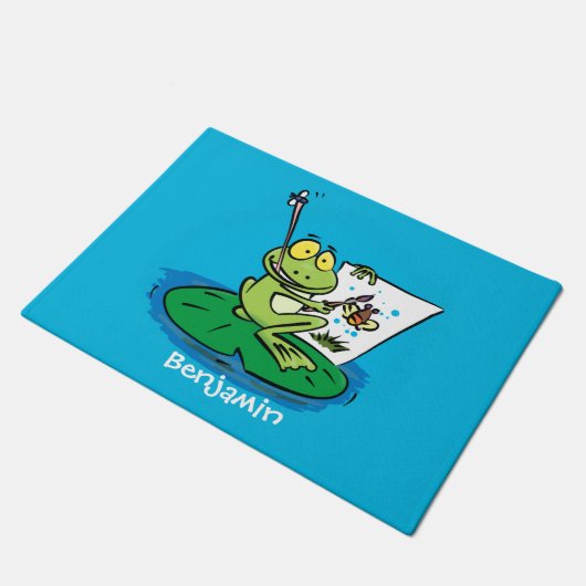 Cute Grappig green frog cartoon Illustration Deurmat (Schuin)