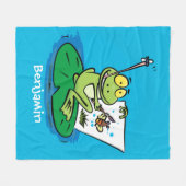 Cute Grappig green frog cartoon Illustration Fleece Deken (Voorkant (Horizontaal))
