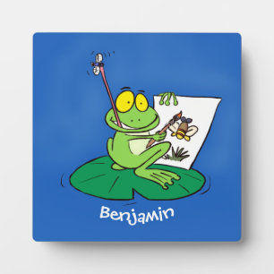 Cute Grappig green frog cartoon Illustration Fotoplaat