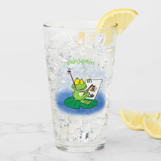 Cute Grappig green frog cartoon Illustration Glas (Achterkant ijs)