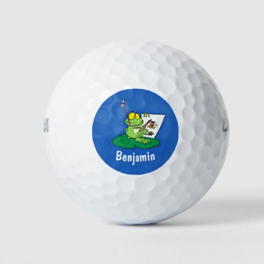 Cute Grappig green frog cartoon Illustration Golfballen (Voorkant)