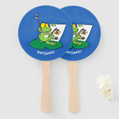 Cute Grappig green frog cartoon Illustration Handwaaier (Voorkant en achterkant)