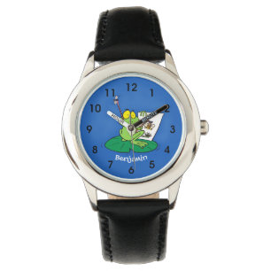 Cute Grappig green frog cartoon Illustration Horloge