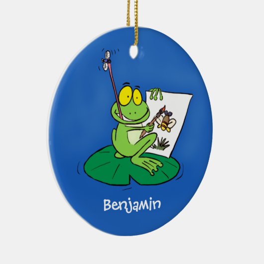 Cute Grappig green frog cartoon Illustration Keramisch Ornament (Rechts)