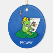 Cute Grappig green frog cartoon Illustration Keramisch Ornament (Links)