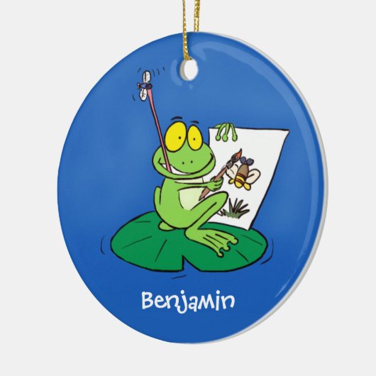 Cute Grappig green frog cartoon Illustration Keramisch Ornament (Links)