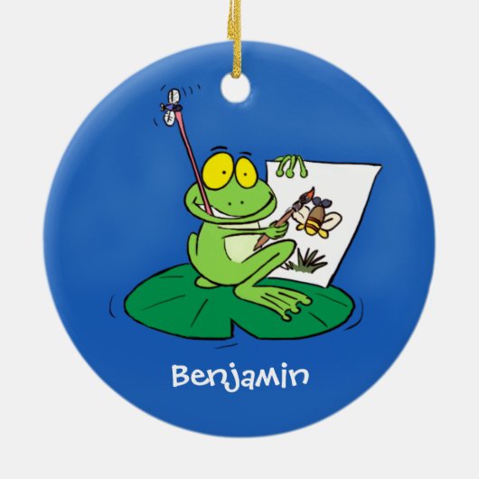 Cute Grappig green frog cartoon Illustration Keramisch Ornament (Achterkant)