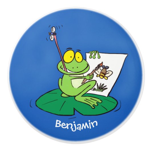 Cute Grappig green frog cartoon Illustration Keramische Knop (Voorkant)