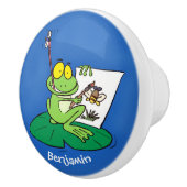 Cute Grappig green frog cartoon Illustration Keramische Knop (Rechts)