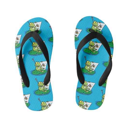 Cute Grappig green frog cartoon Illustration Kinder Teenslippers (Voetbed)