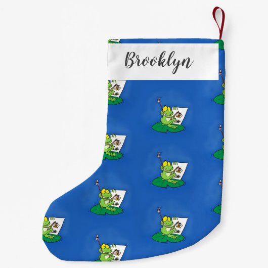 Cute Grappig green frog cartoon Illustration Kleine Kerstsok (Achterkant)