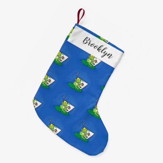 Cute Grappig green frog cartoon Illustration Kleine Kerstsok (Voorkant (Hangend))