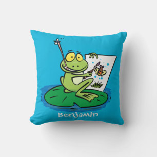 Cute Grappig green frog cartoon Illustration Kussen