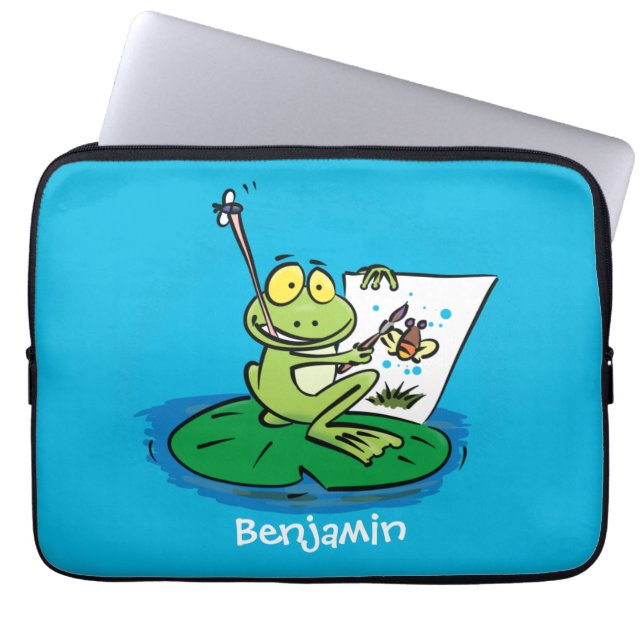 Cute Grappig green frog cartoon Illustration Laptop Sleeve (Voorkant)