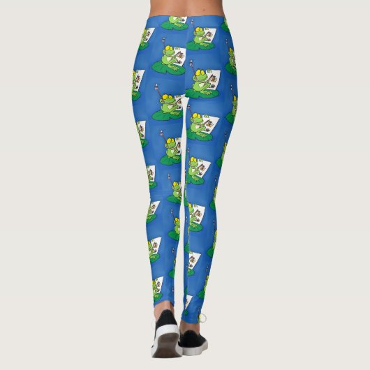 Cute Grappig green frog cartoon Illustration Leggings (Achterkant)