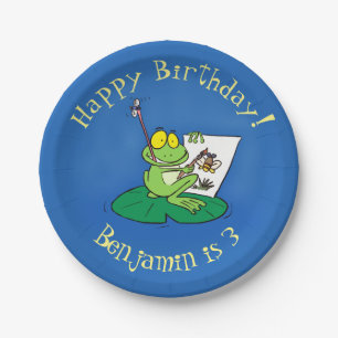 Cute Grappig green frog cartoon Illustration Papieren Bordje