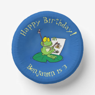 Cute Grappig green frog cartoon Illustration Papieren Kommen